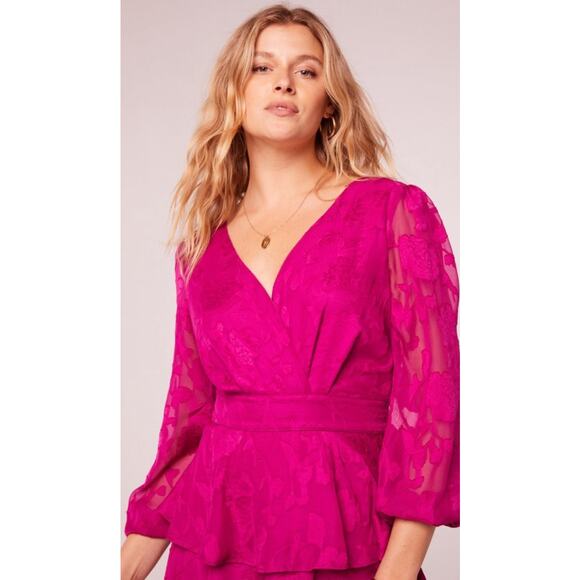 BAND OF THE‎ FREE BOG KISS ME FUSHIA PEPLUM MINI DRESS TIERED FLORAL SMALL-NEW - Picture 2 of 11